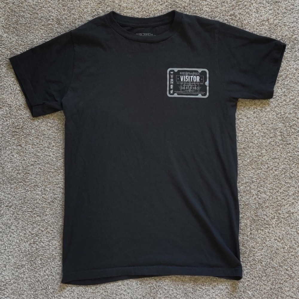 A black top with sliver designs from Harry Potter!